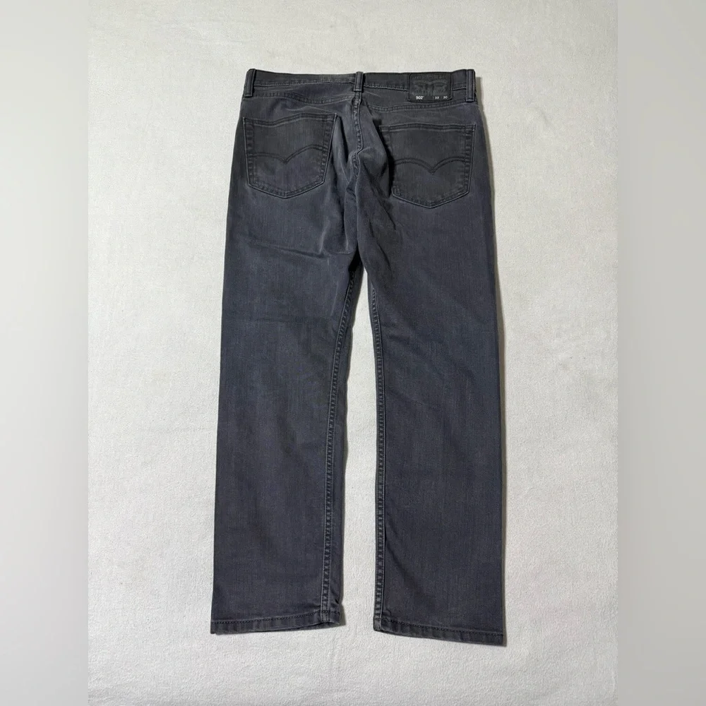 Levis 502 Jeans Mens 33x27 Gray Regular Tapered Mid Rise Dark‎ Wash Denim